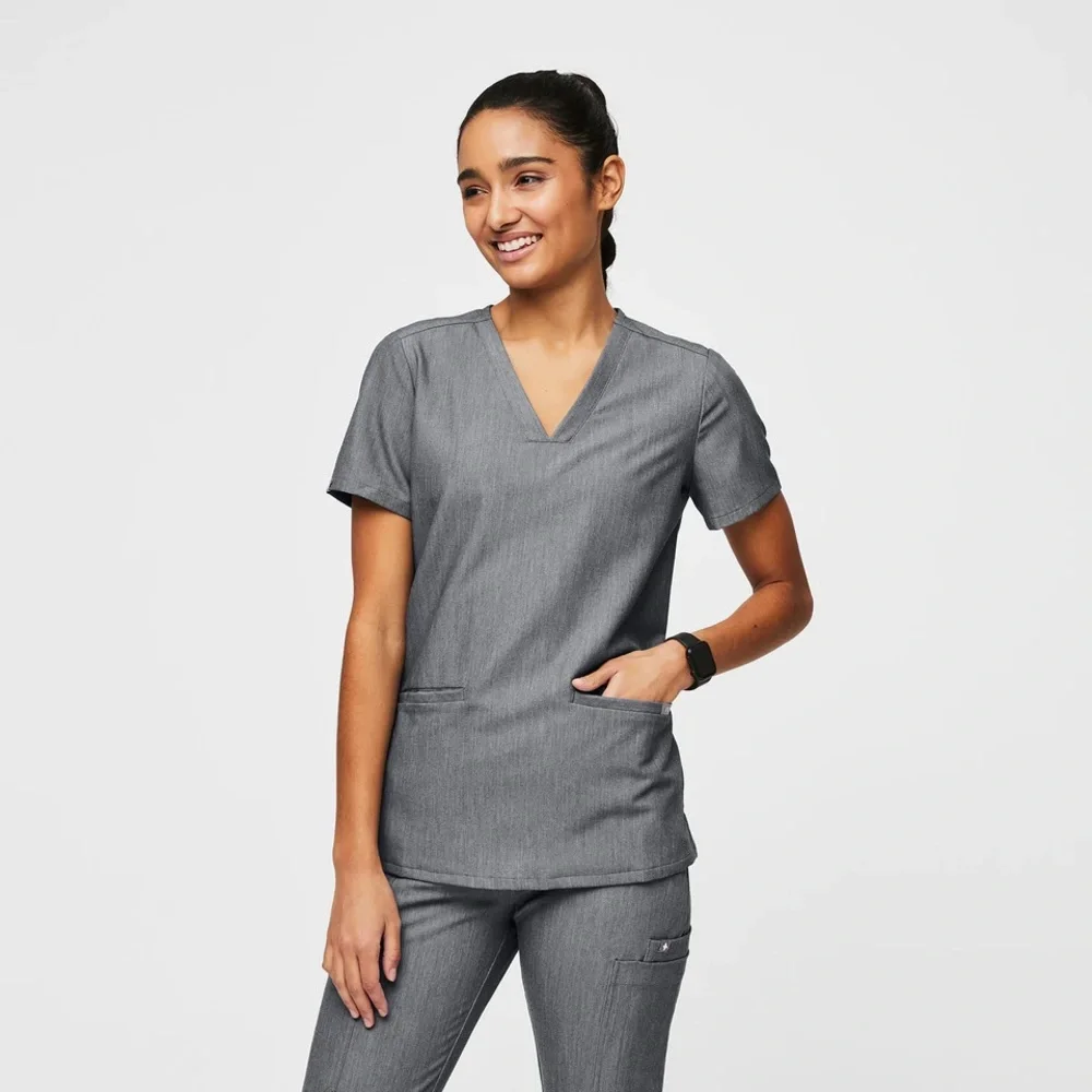COPY - Charcoal Casma three-pocket scrub top - Picture 1 of 4